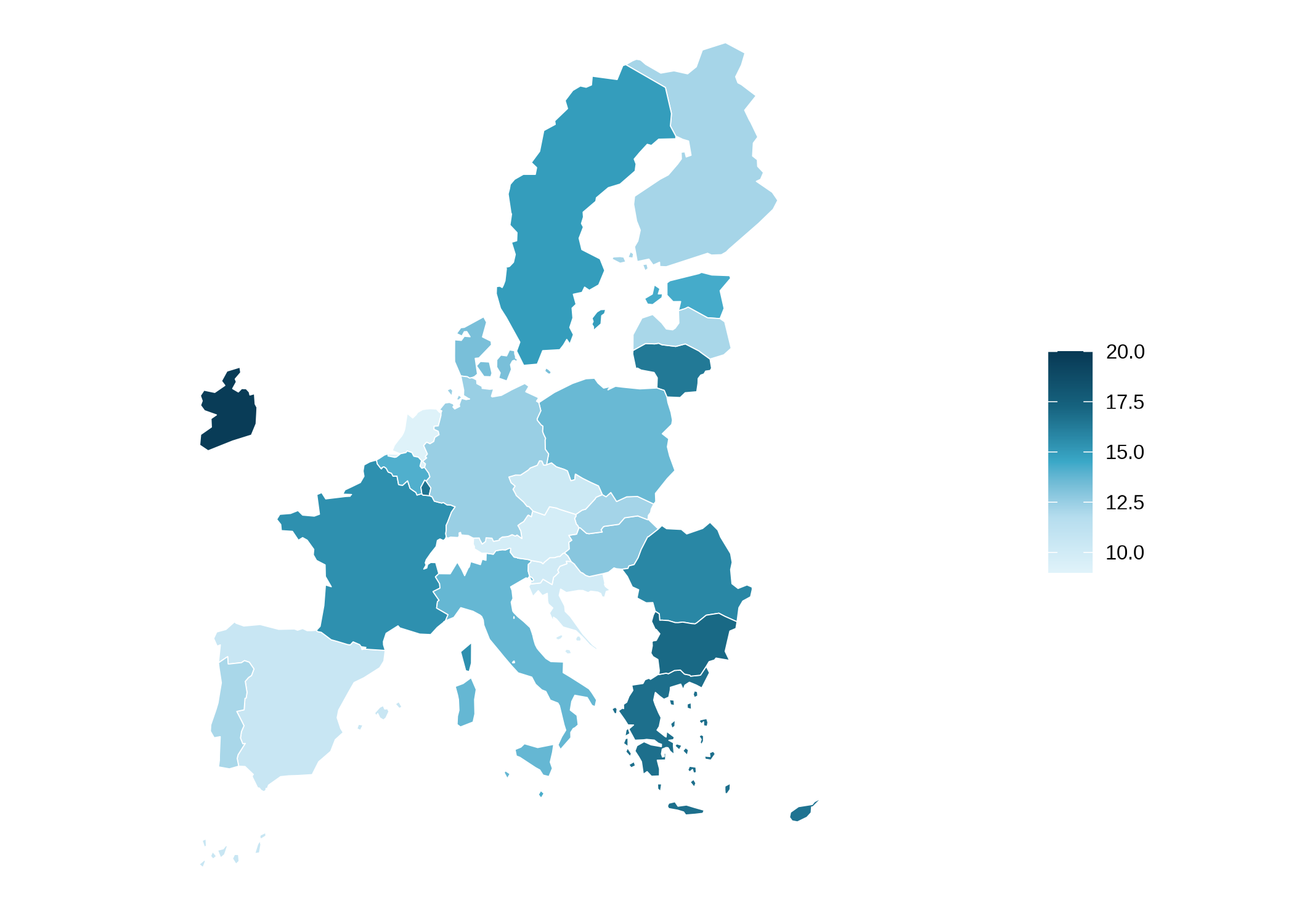 El mapa muestra la prevalencia de la soledad en los distintos países de Europa.
